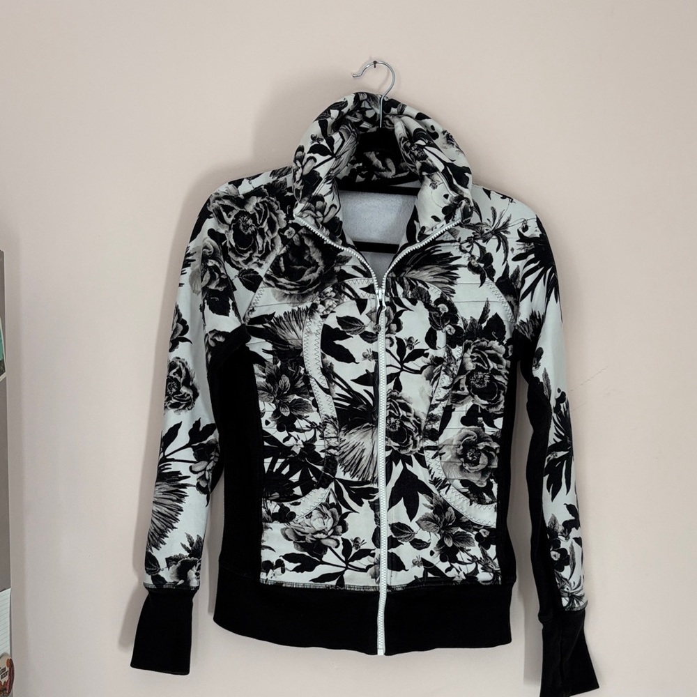 lululemon athletica Black and White Floral zip up sweatshirt